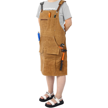 Long heavy-duty waxed canvas tool apron, carpenter apron, carpenter waterproof 18 ounces, fully adjustable