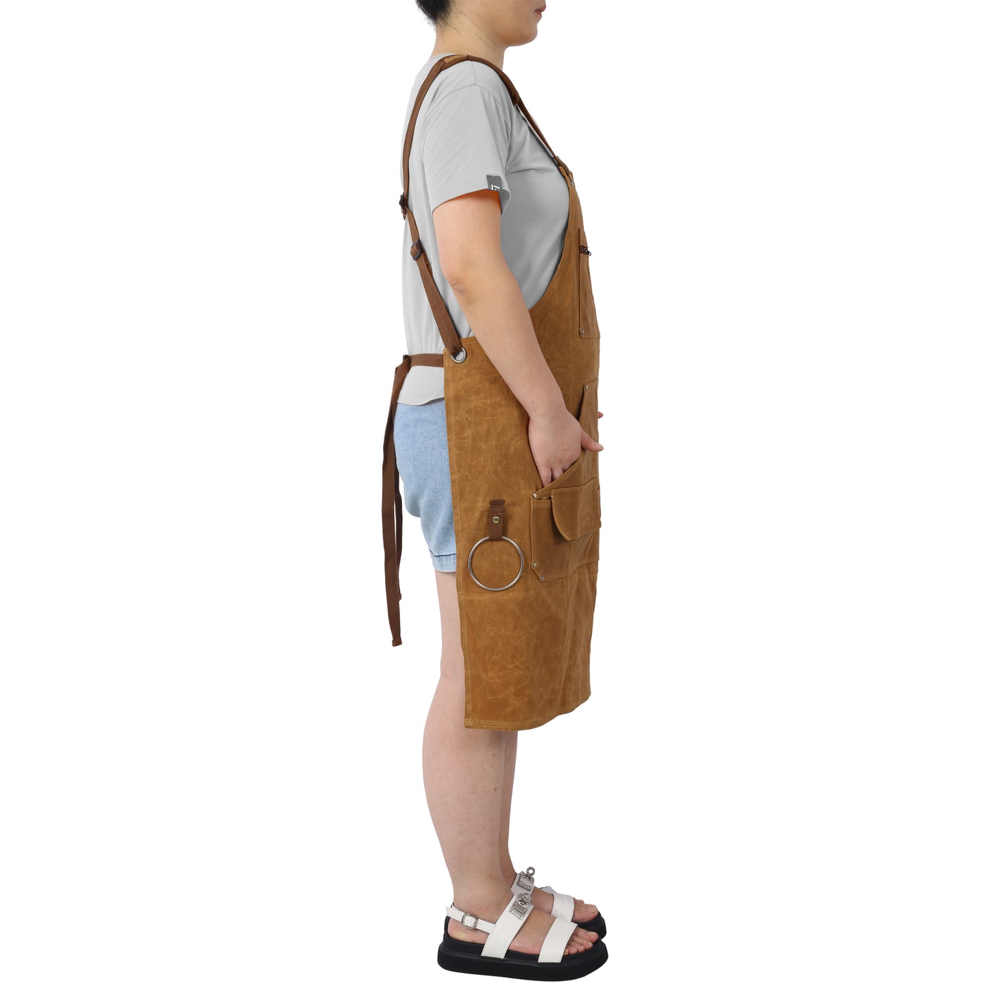 Long heavy-duty waxed canvas tool apron, carpenter apron, carpenter waterproof 18 ounces, fully adjustable