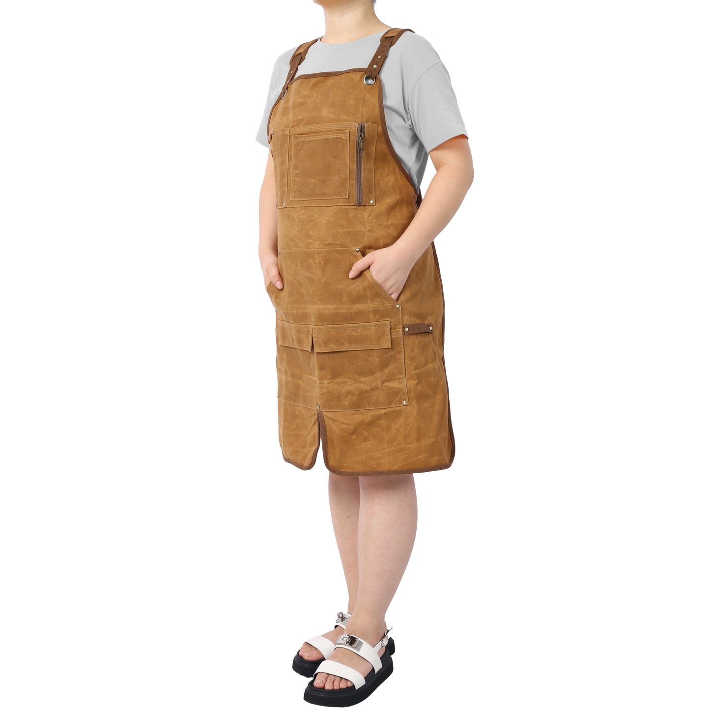 Long heavy-duty waxed canvas tool apron, carpenter apron, carpenter waterproof 18 ounces, fully adjustable