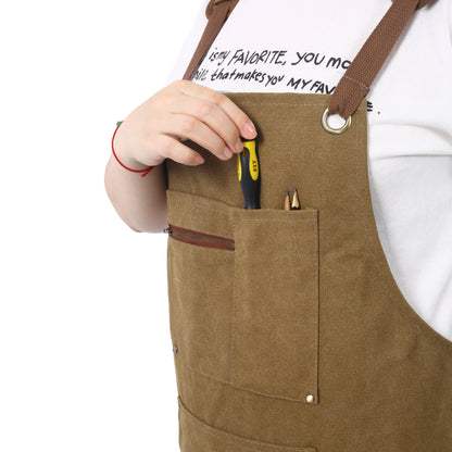 Long heavy-duty canvas tool apron, carpenter apron, carpenter 16 ounces, fully adjustable, no need for waxing