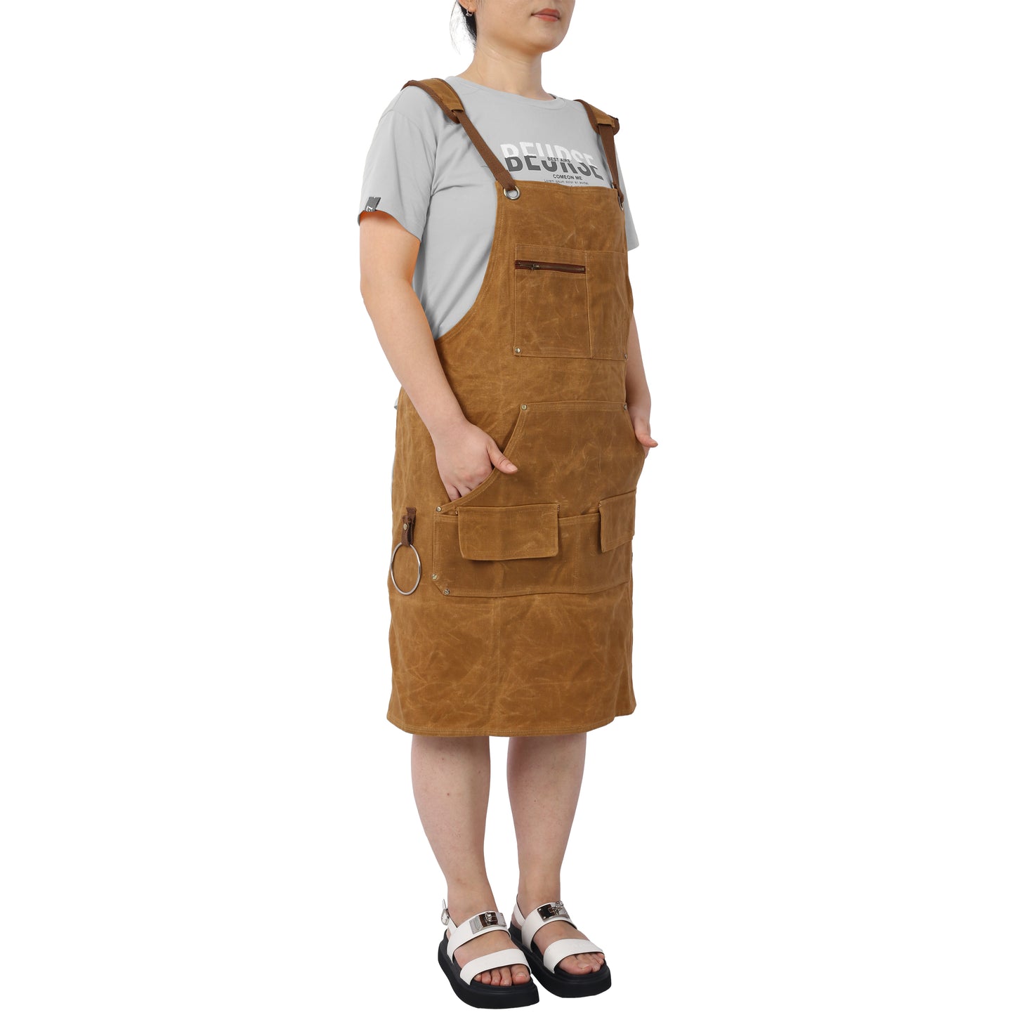 Long heavy-duty waxed canvas tool apron, carpenter apron, carpenter waterproof 18 ounces, fully adjustable