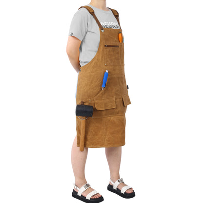 Long heavy-duty waxed canvas tool apron, carpenter apron, carpenter waterproof 18 ounces, fully adjustable