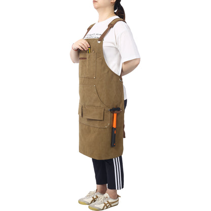 Long heavy-duty canvas tool apron, carpenter apron, carpenter 16 ounces, fully adjustable, no need for waxing