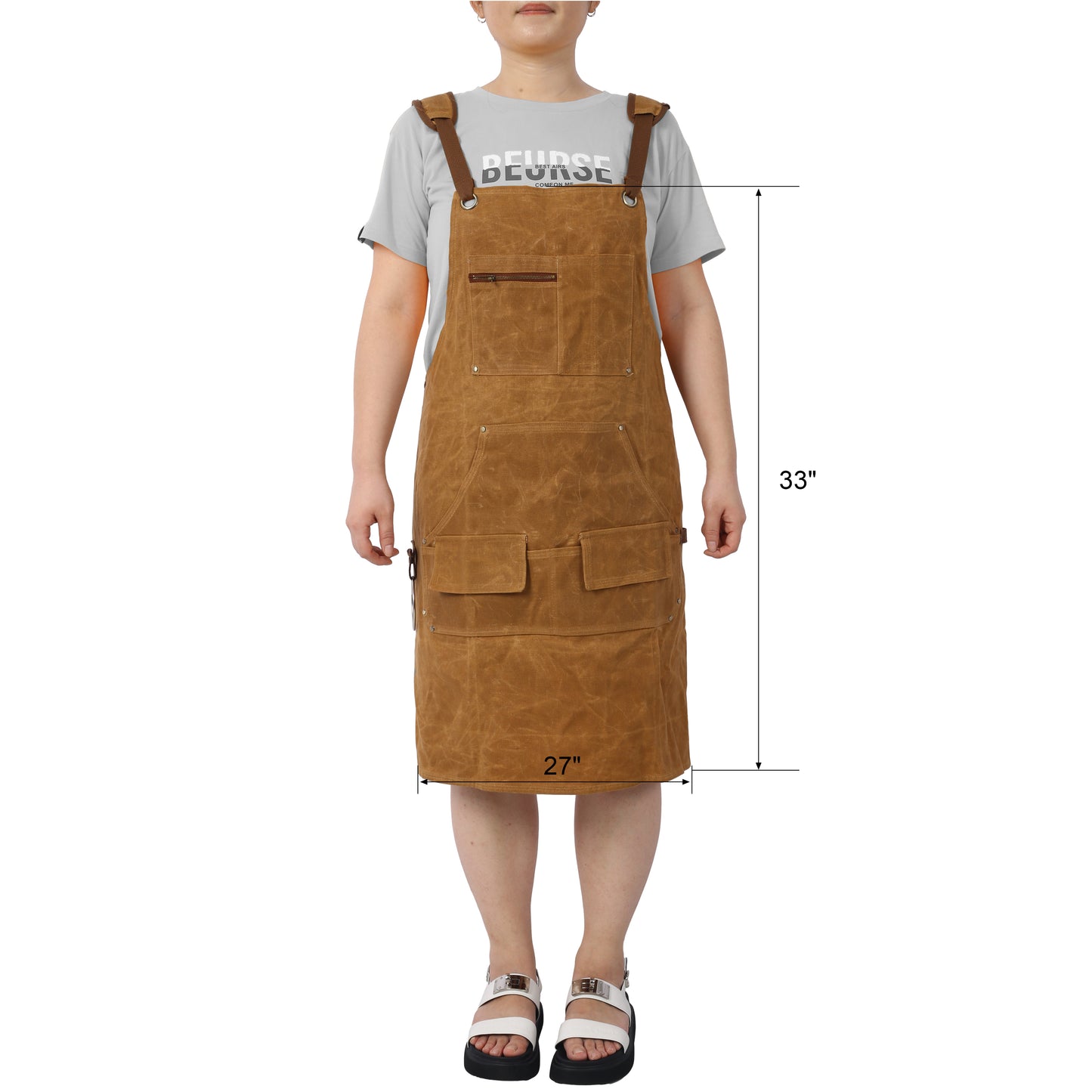 Long heavy-duty waxed canvas tool apron, carpenter apron, carpenter waterproof 18 ounces, fully adjustable